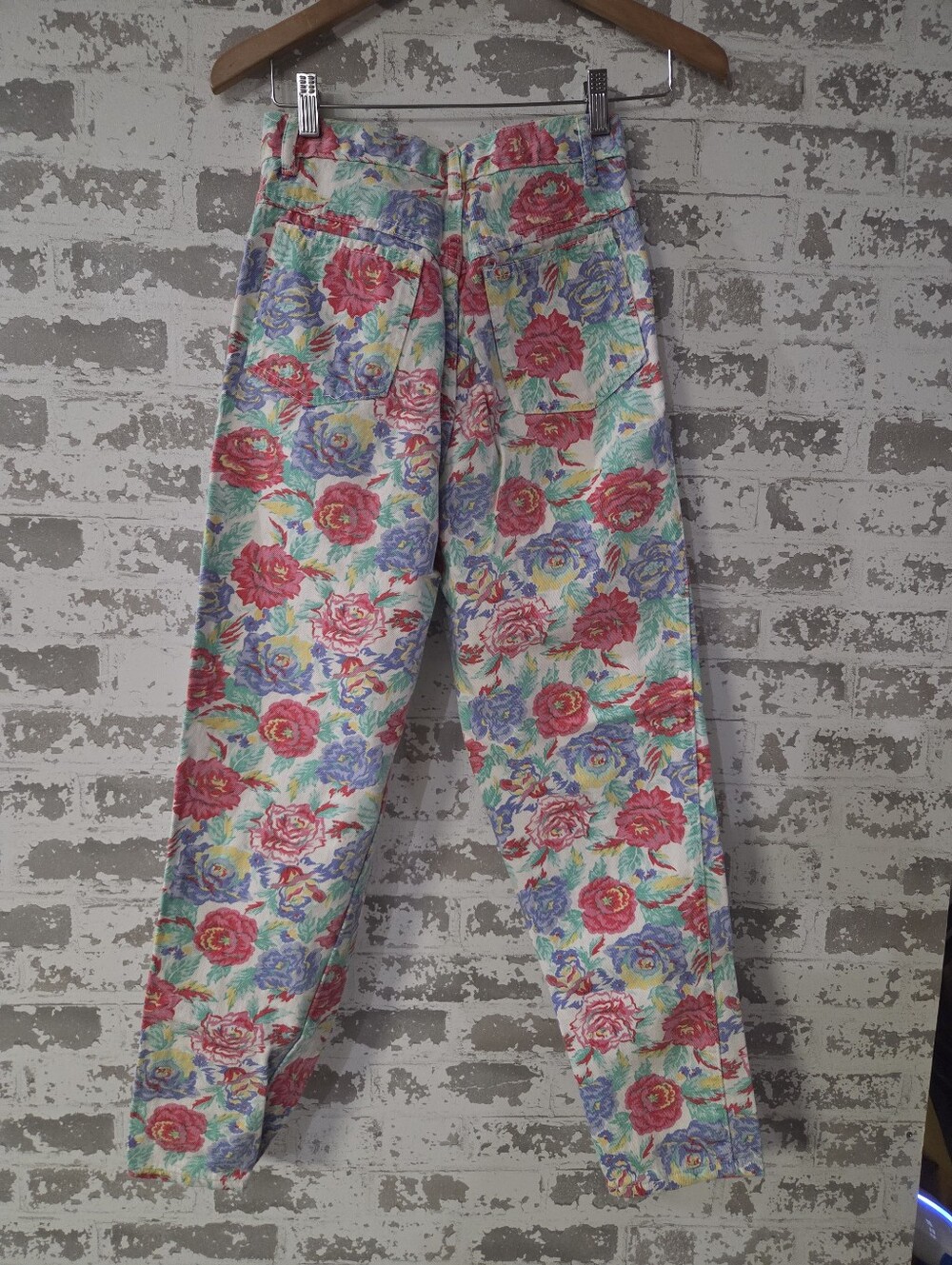 VTG 90s Helium Floral Rose Print High Waisted Mom Jeans Pink Blue Size 9/26 - Picture 3 of 6